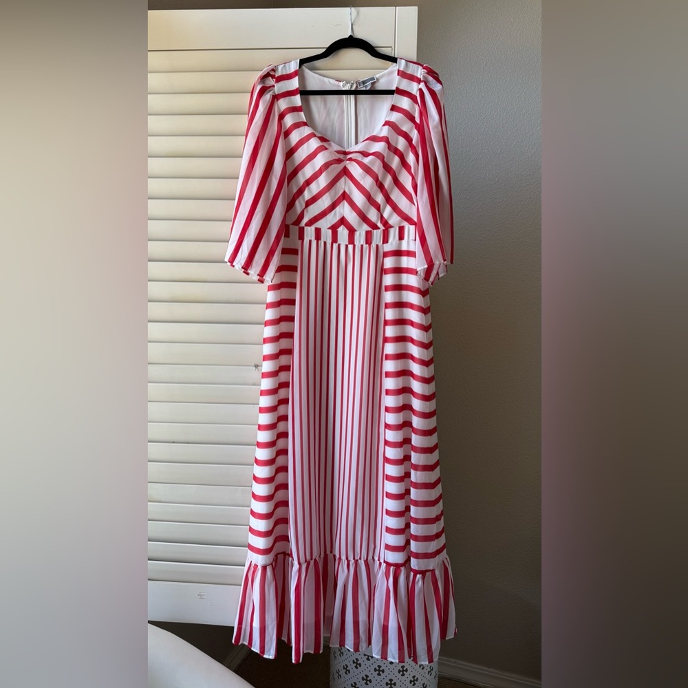 Chelsea28 Red and White Striped Maxi Dress